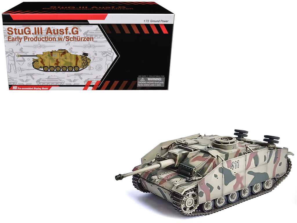 Germany StuG.III Ausf.G Early Production Tank with Schurzen #411 'Panzer Abteilung 115 Italy' (1943) 'NEO Dragon Armor' Series 1/72 Plastic Model by Dragon Models