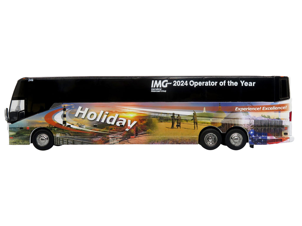 Prevost H3-45 Coach Bus 'Holiday Tours - 2024 IMG Operator of the Year' White with Graphics Limited Edition 1/64 Diecast Model by Iconic Replicas