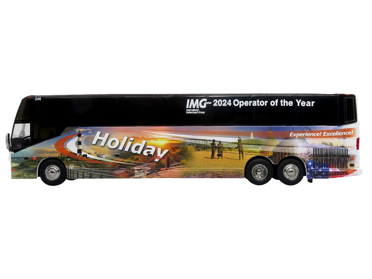 Prevost H3-45 Coach Bus 'Holiday Tours - 2024 IMG Operator of the Year' White with Graphics Limited Edition 1/64 Diecast Model by Iconic Replicas