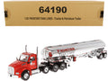 Kenworth T880 SBFA Tandem Day Cab Truck with Pusher Axle and Heil FD9300/DT-C4 Petroleum Tanker Trailer 'Frontier Tank Lines' Red and Chrome 'Transport Series' Limited Edition to 500 pieces Worldwide 1/50 Diecast Model by Diecast Masters