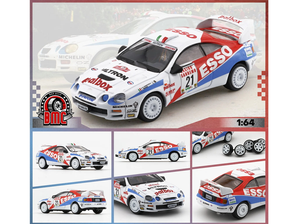 Toyota Celica GT-Four #21 Gilberto Pianezzola - Loris Roggia 'Rallye Sanremo - Rallye d'Italia' (1996) with Extra Wheels 1/64 Diecast Model Car by BM Creations