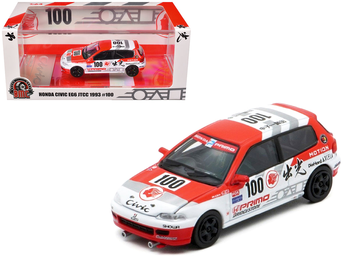 Honda Civic EG6 RHD (Right Hand Drive) #100 Osamu Nakako - Hideki Okada 'Mugen Honda' 'Japanese Touring Car Championship' (1993) 1/64 Diecast Model Car by BM Creations