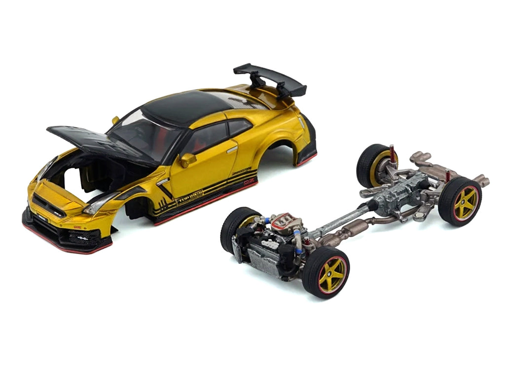 Nissan 'Top Secret' GT-R (R35) RHD (Right Hand Drive) Gold Metallic with Carbon Hood and Top 'Tokyo Auto Salon 2026' 1/64 Diecast Model Car by BM Creations