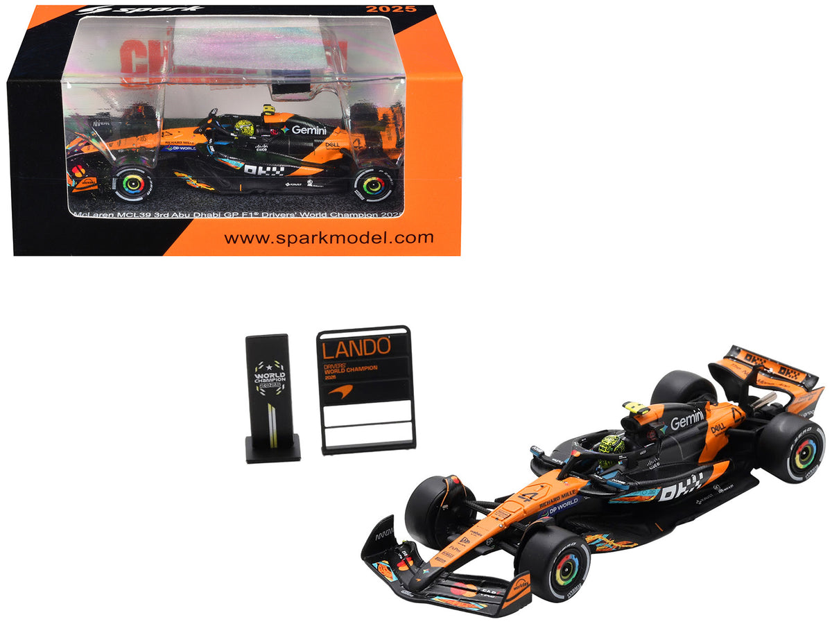 McLaren MCL39 #4 Lando Norris 3rd Place Formula One F1 'Abu Dhabi GP GP' (2025) 'Drivers' World Champion 2025' with Pit Board 1/64 Model Car by Spark