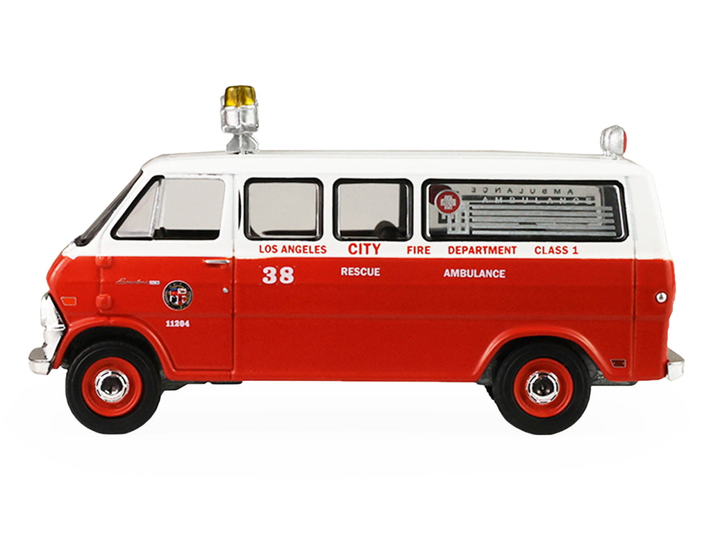 1969 Ford Econoline Ambulance 'Los Angeles Fire Department' Red and White 'Fire & Rescue' Series #5 1/64 Diecast Model Car by Greenlight