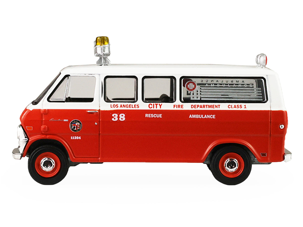 1969 Ford Econoline Ambulance 'Los Angeles Fire Department' Red and White 'Fire & Rescue' Series #5 1/64 Diecast Model Car by Greenlight