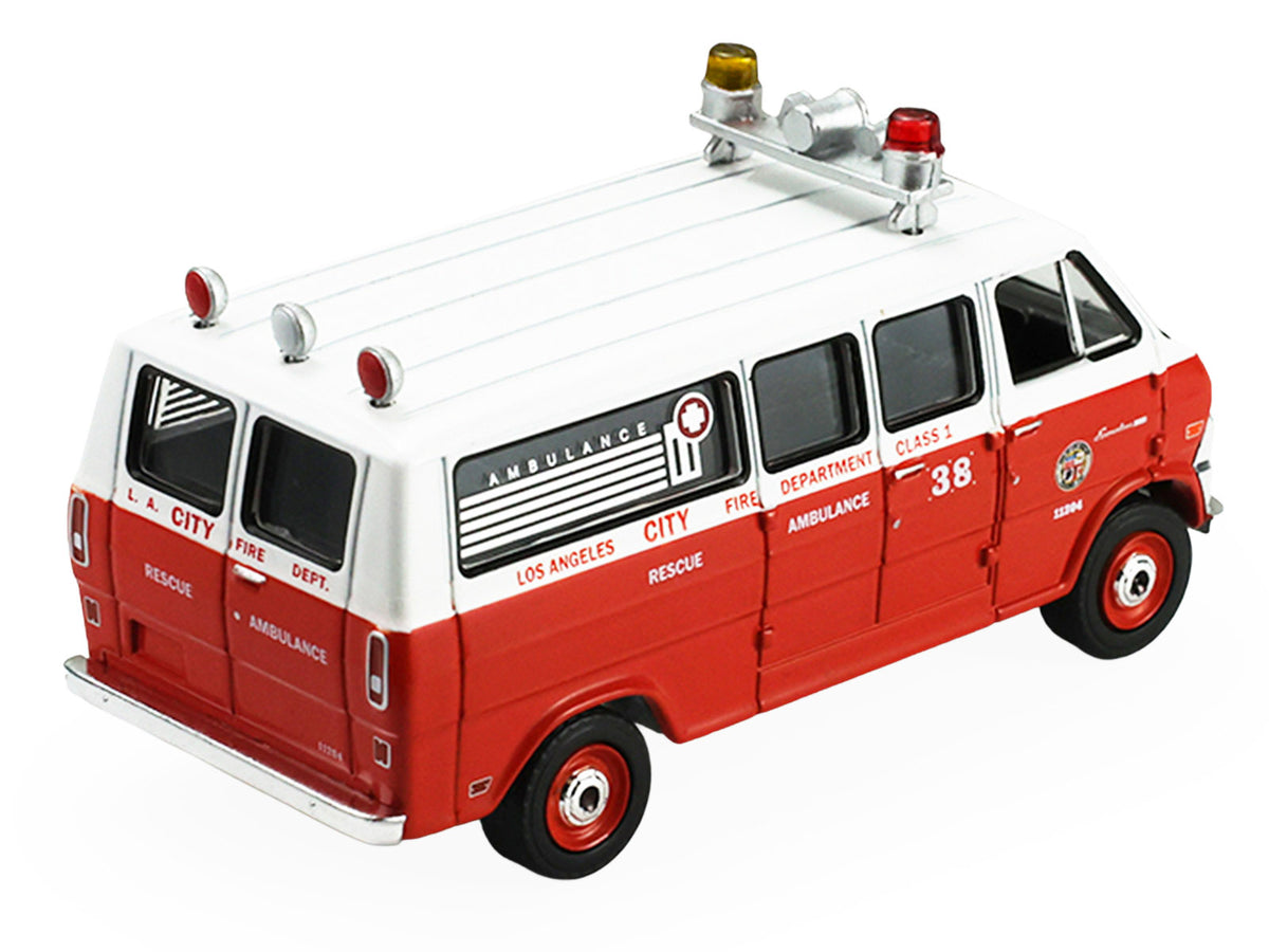 1969 Ford Econoline Ambulance 'Los Angeles Fire Department' Red and White 'Fire & Rescue' Series #5 1/64 Diecast Model Car by Greenlight