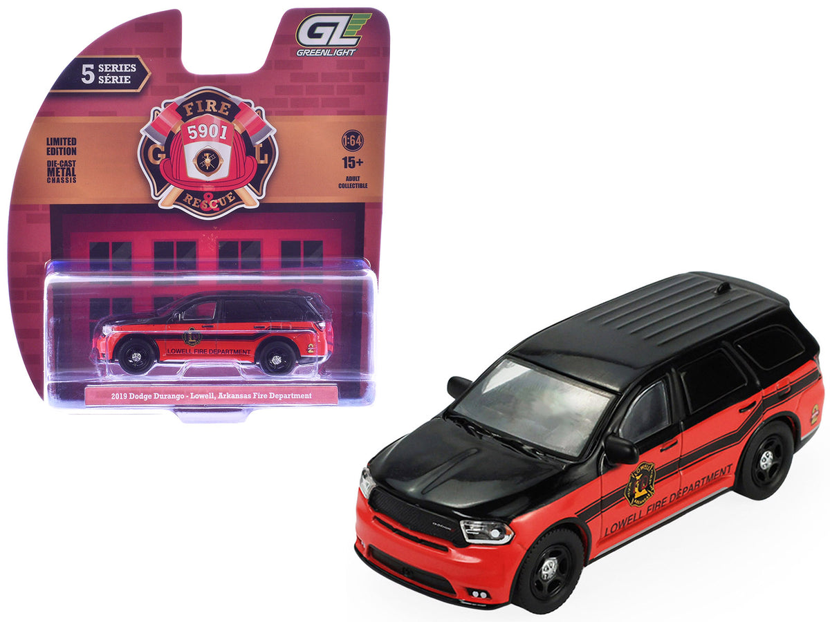 2019 Dodge Durango 'Lowell Arkansas Fire Department' Red and Black with Black Stripes 'Fire & Rescue' Series #5 1/64 Diecast Model Car by Greenlight