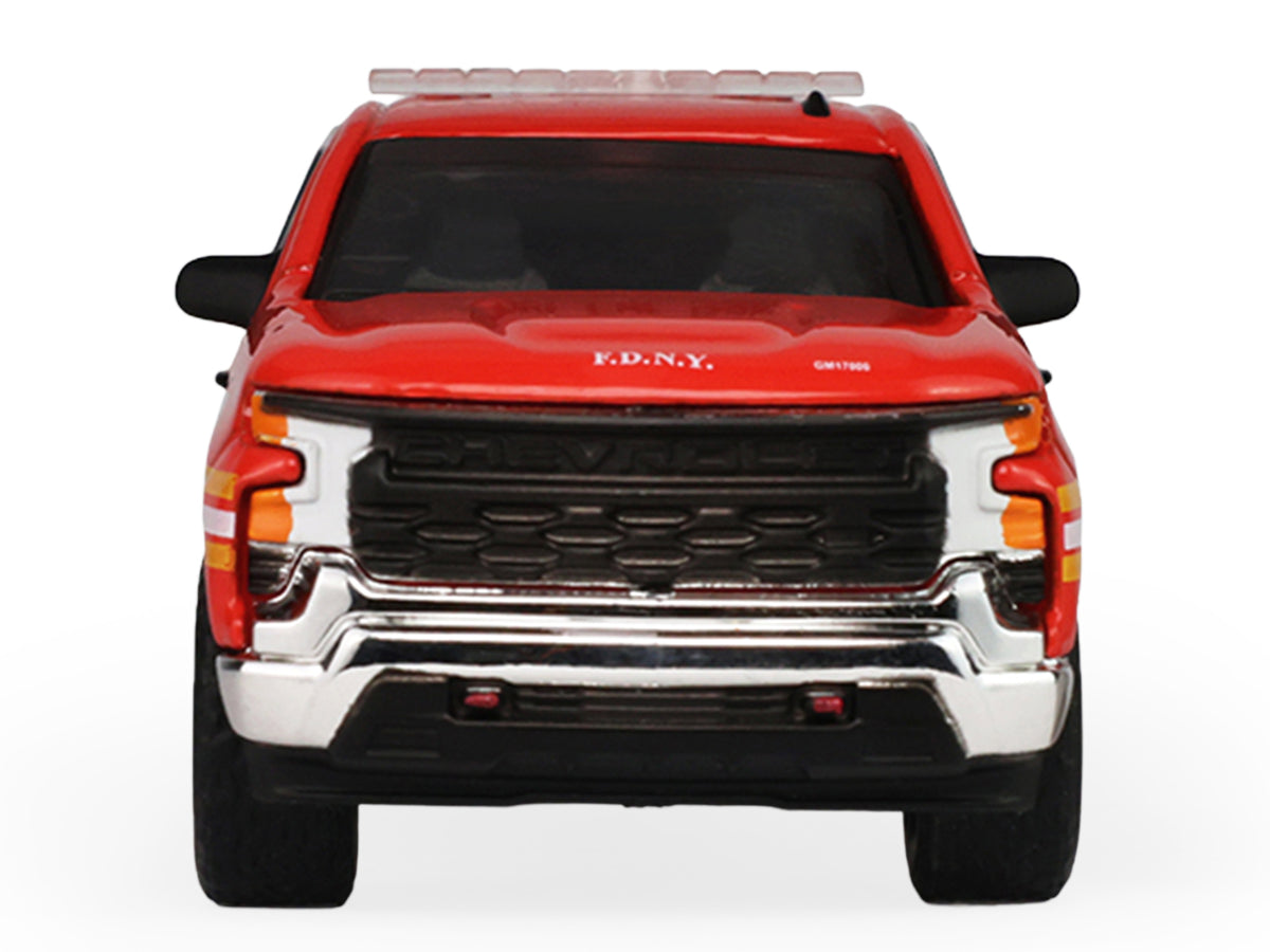 2023 Chevrolet Silverado Pickup Truck with Camper Shell 'FDNY (New York City Fire Department)' Red with Stripes 'Fire & Rescue' Series #5 1/64 Diecast Model Car by Greenlight