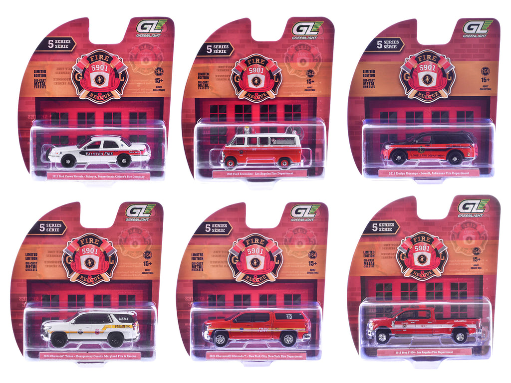 'Fire & Rescue' Series #5 Set of 6 Cars 1/64 Diecast Model Cars by Greenlight