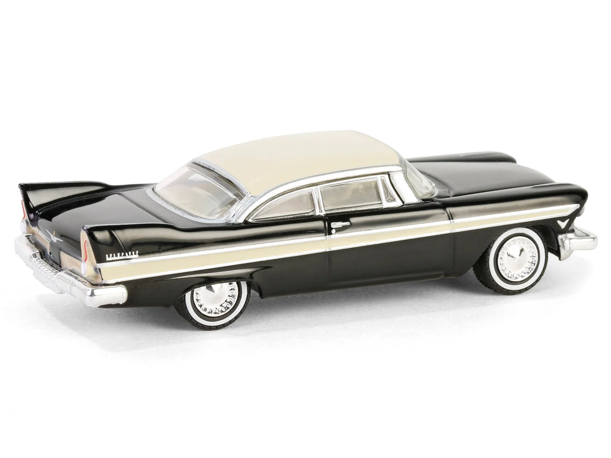 1957 Plymouth Belvedere Jet Black with Sand Dune White Top and Stripes 'Showroom Floor' Series 6 1/64 Diecast Model Car by Greenlight