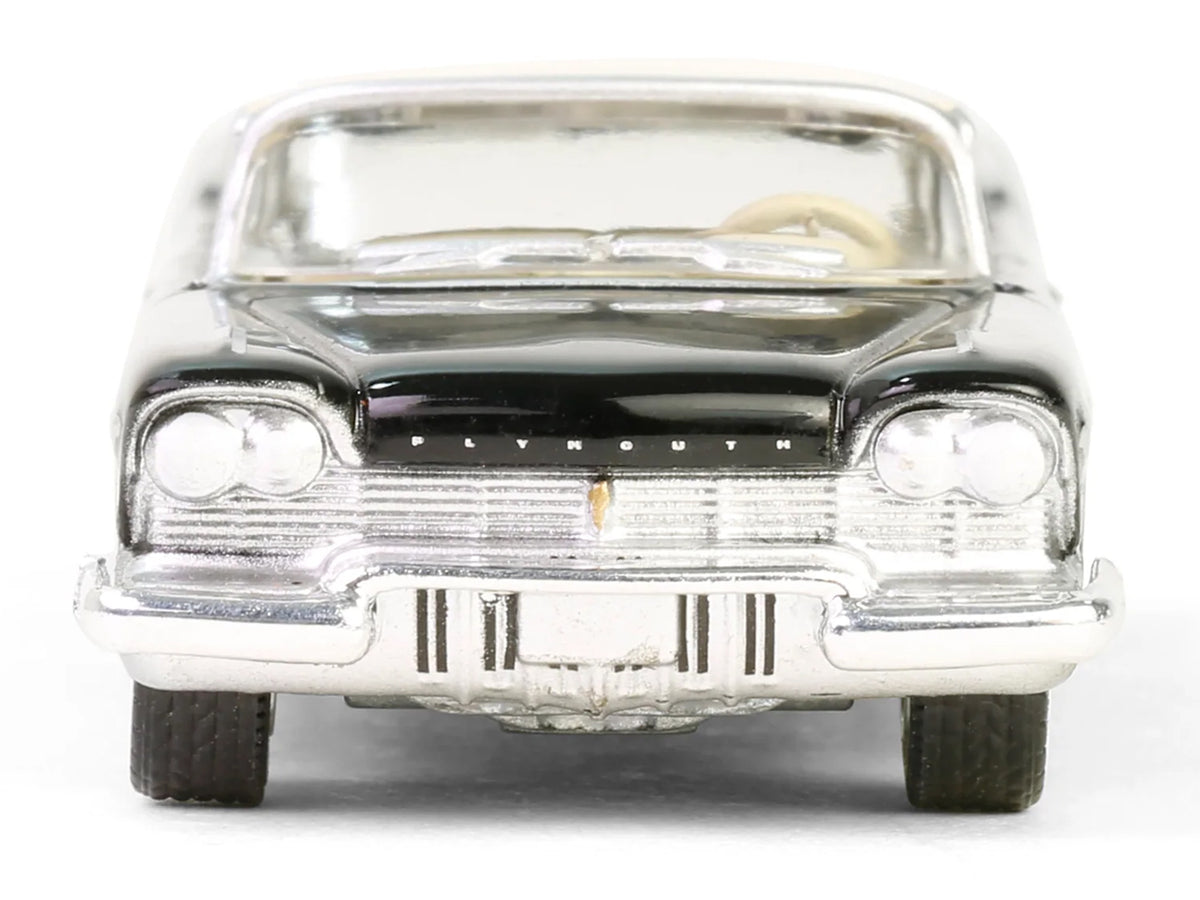 1957 Plymouth Belvedere Jet Black with Sand Dune White Top and Stripes 'Showroom Floor' Series 6 1/64 Diecast Model Car by Greenlight