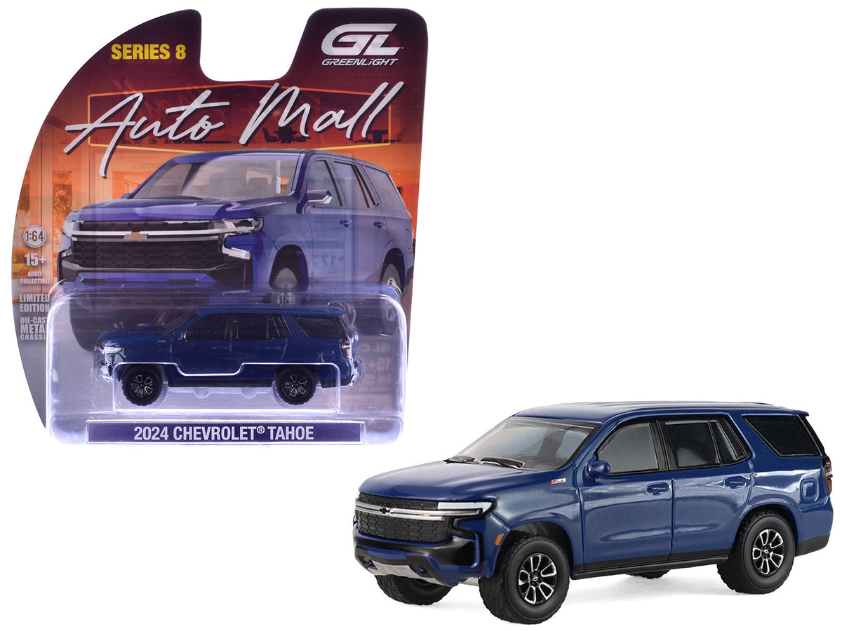 2024 Chevrolet Tahoe Midnight Blue Metallic 'Auto Mall' Series 8 1/64 Diecast Model Car by Greenlight
