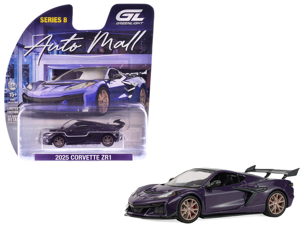 2025 Chevrolet Corvette ZR1 Hysteria Purple Metallic with Carbon Top 'Auto Mall' Series 8 1/64 Diecast Model Car by Greenlight