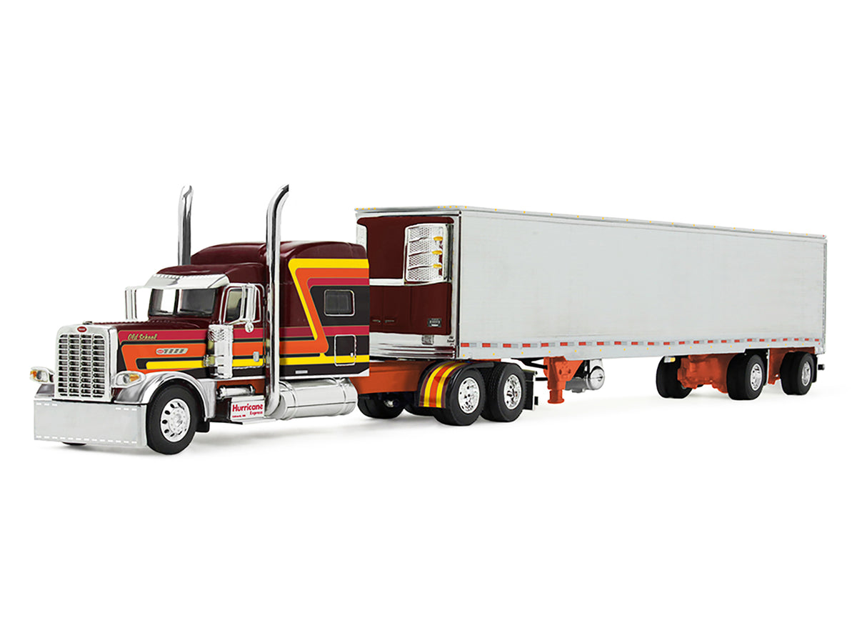 Peterbilt 389 Pride-N-Class with 70' Mid-Roof Sleeper and 53' Utility Trailer with Reefer 'Hurricane Express' Brown with Stripes 'Big Rigs' Series II #4 1/64 Diecast Model by DCP/First Gear