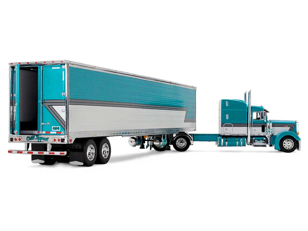 Peterbilt 379 with 63' Mid-Roof Sleeper and 53' Utility Trailer with Reefer 'Tway Rose Transport' Teal and White with Stripes 'Big Rigs' Series II #5 1/64 Diecast Model by DCP/First Gear