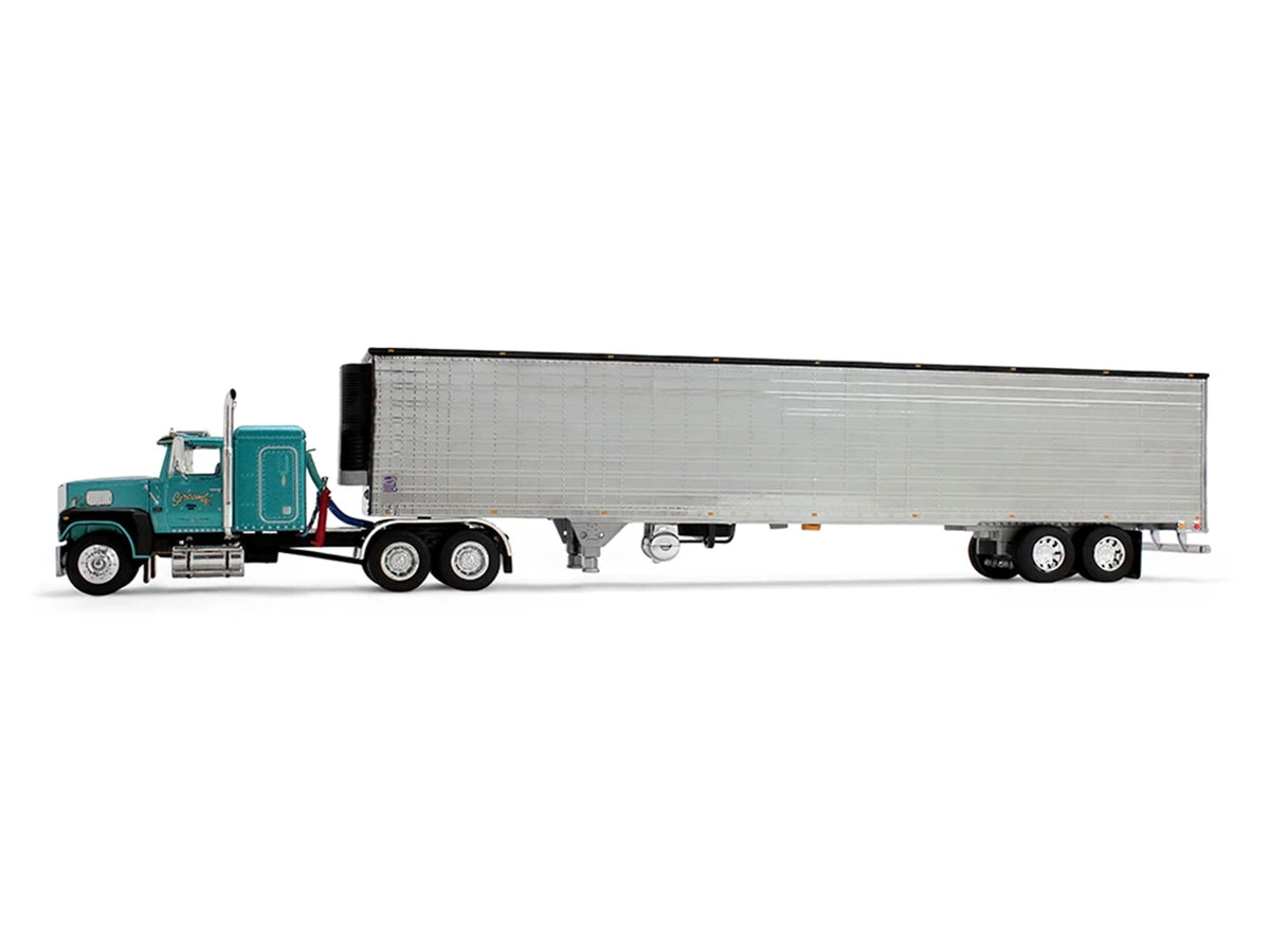 Ford LTL 9000 with 48' Flat Top Sleeper and 53' Utility Trailer with Reefer 'Red’s Favorites - Tom Sercombe' Turquoise Metallic 1/64 Diecast Model by First Gear