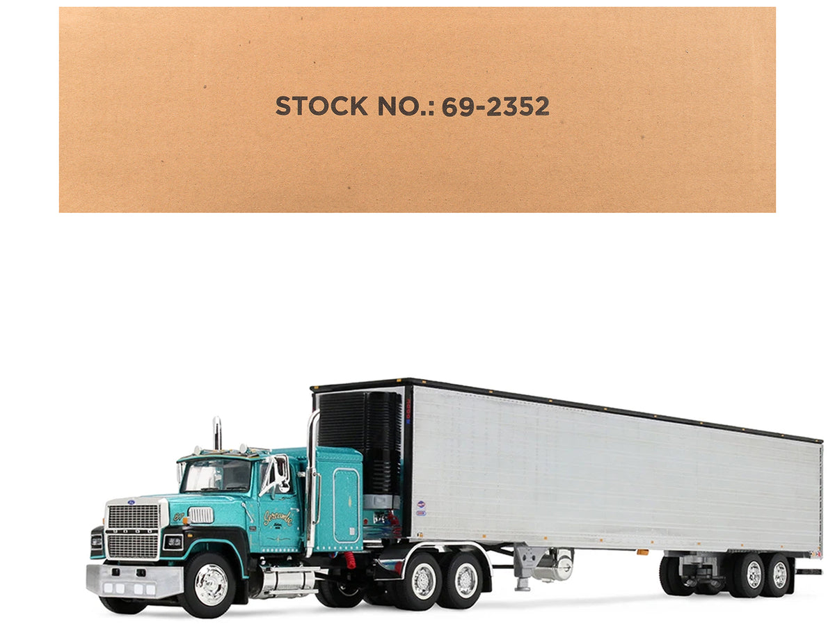 Ford LTL 9000 with 48' Flat Top Sleeper and 53' Utility Trailer with Reefer 'Red’s Favorites - Tom Sercombe' Turquoise Metallic 1/64 Diecast Model by First Gear