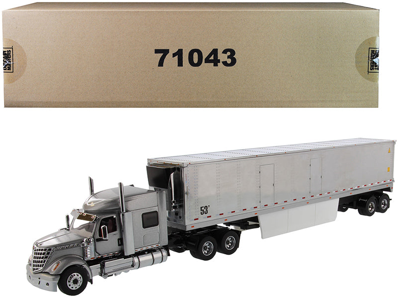 International LoneStar Sleeper Cab Silver with 53' Reefer Refrigerated Chrome Plated Van Trailer 'Transport Series' 1/50 Diecast Model by Diecast Masters