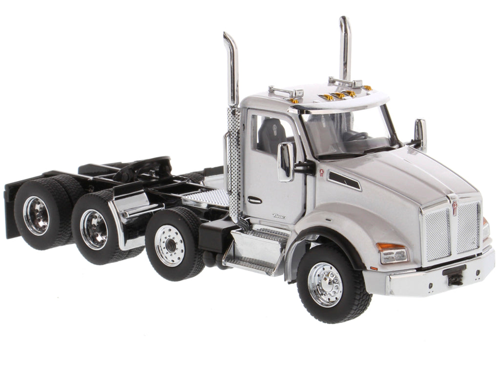 Kenworth T880 SBFA Day Cab Pusher-Axle Tandem Truck Tractor White Metallic 1/50 Diecast Model by Diecast Masters