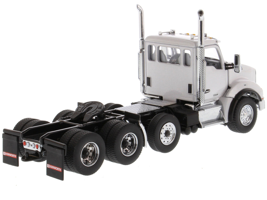 Kenworth T880 SBFA Day Cab Pusher-Axle Tandem Truck Tractor White Metallic 1/50 Diecast Model by Diecast Masters