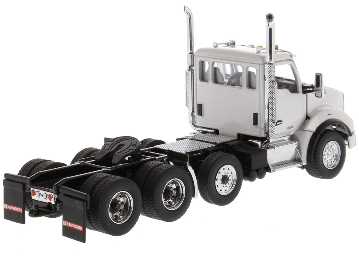 Kenworth T880 SBFA Day Cab Pusher-Axle Tandem Truck Tractor White Metallic 1/50 Diecast Model by Diecast Masters