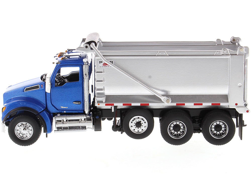 Kenworth T880S SFFA Tandem Axle with Pusher Axle OX Stampede Dump Truck Blue and Chrome 'Transport Series' 1/50 Diecast Model by Diecast Masters