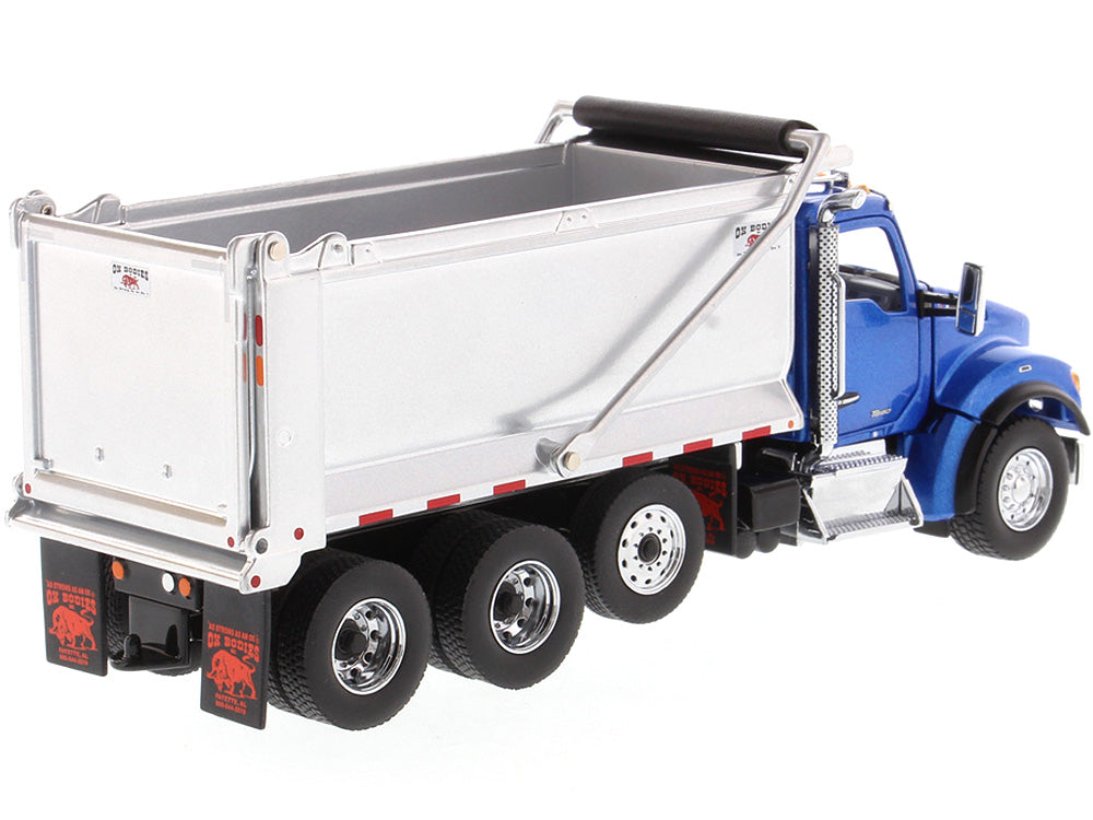 Kenworth T880S SFFA Tandem Axle with Pusher Axle OX Stampede Dump Truck Blue and Chrome 'Transport Series' 1/50 Diecast Model by Diecast Masters