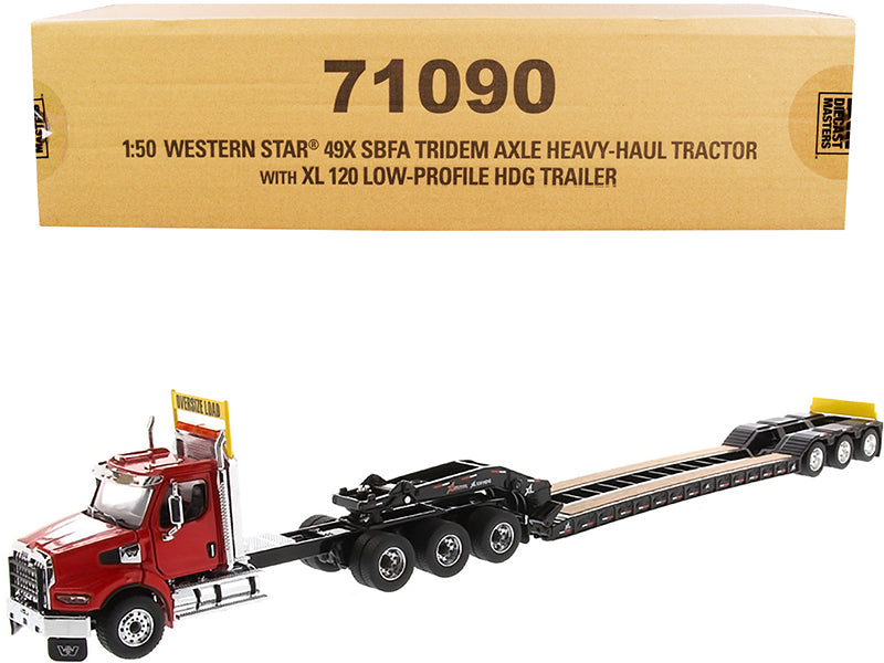 Western Star 49X SBFA Tridem Axle Heavy-Haul Tractor with XL 120 Low-Profile HDG Trailer Red and Black 'Transport Series' 1/50 Diecast Model by Diecast Masters