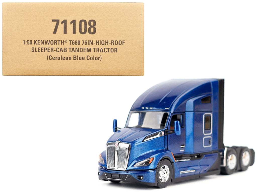Kenworth T680 Truck Tractor Deep Cerulean Blue Metallic 'Transport Series' 1/50 Diecast Model by Diecast Masters