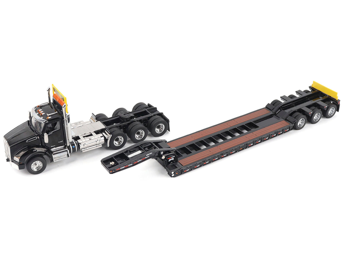 Kenworth T880 SBFA Tridem Truck with Trail King HDG Lowboy Trailer Black 'Transport Series' 1/50 Diecast Model by Diecast Masters