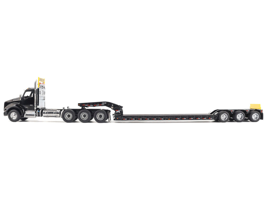 Kenworth T880 SBFA Tridem Truck with Trail King HDG Lowboy Trailer Black 'Transport Series' 1/50 Diecast Model by Diecast Masters