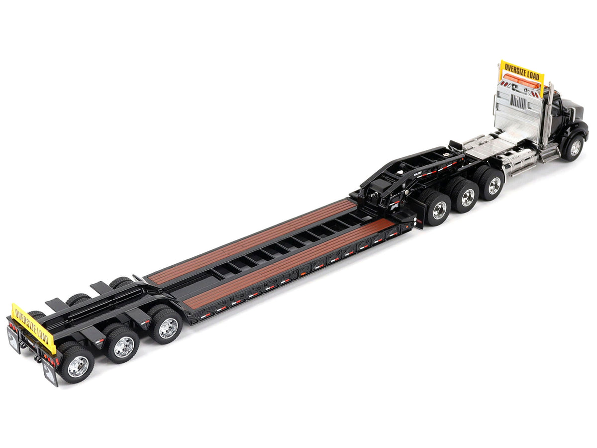 Kenworth T880 SBFA Tridem Truck with Trail King HDG Lowboy Trailer Black 'Transport Series' 1/50 Diecast Model by Diecast Masters