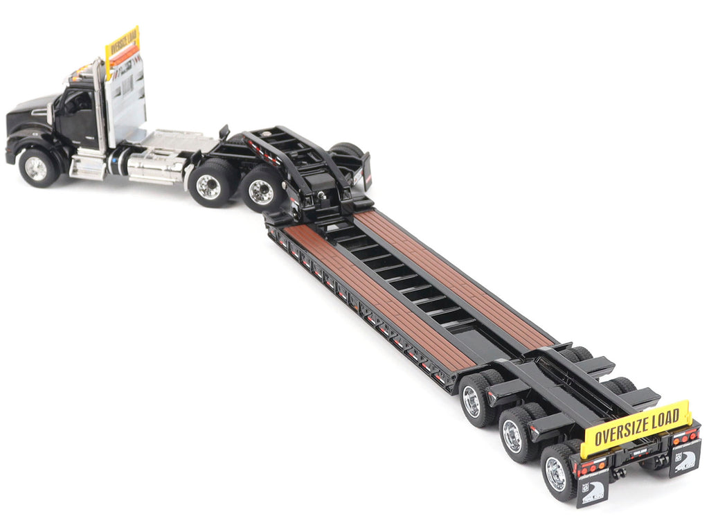 Kenworth T880 SBFA Tridem Truck with Trail King HDG Lowboy Trailer Black 'Transport Series' 1/50 Diecast Model by Diecast Masters