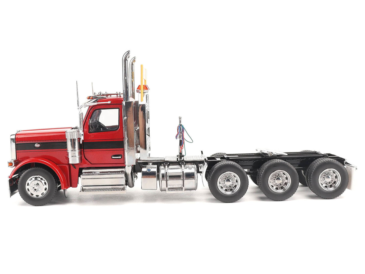 Peterbilt 589 Tridem-Axle Truck Tractor with Day Cab Legendary Red 'Transport Series' 1/32 Diecast Model by Diecast Masters
