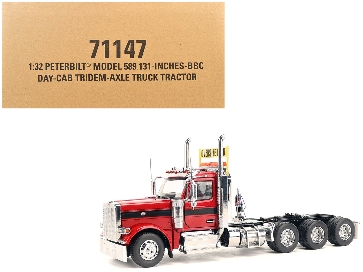 Peterbilt 589 Tridem-Axle Truck Tractor with Day Cab Legendary Red 'Transport Series' 1/32 Diecast Model by Diecast Masters