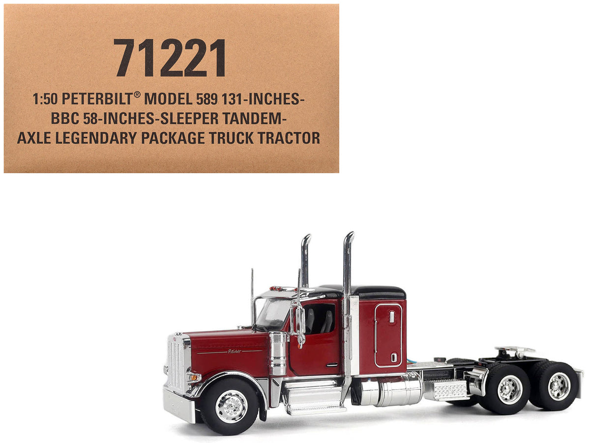 Peterbilt 589 Legendary Package Tandem-Axle Truck Tractor with 58' Sleeper Cab Legendary Red with Black Top 'Transport Series' 1/50 Diecast Model by Diecast Masters
