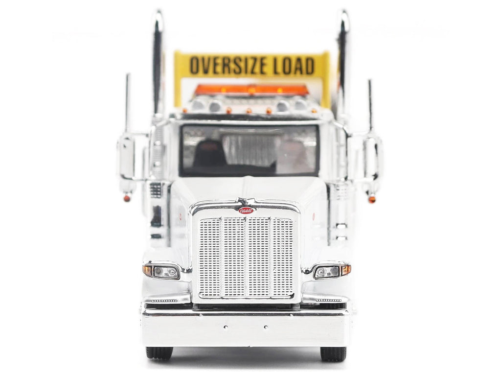 Peterbilt 589 Tridem-Axle Truck Tractor with Day Cab and Trail King TK170 Hydraulic Detachable Gooseneck Lowboy Trailer with Jeep and Booster White 'Transport Series' 1/64 Diecast Model by Diecast Masters