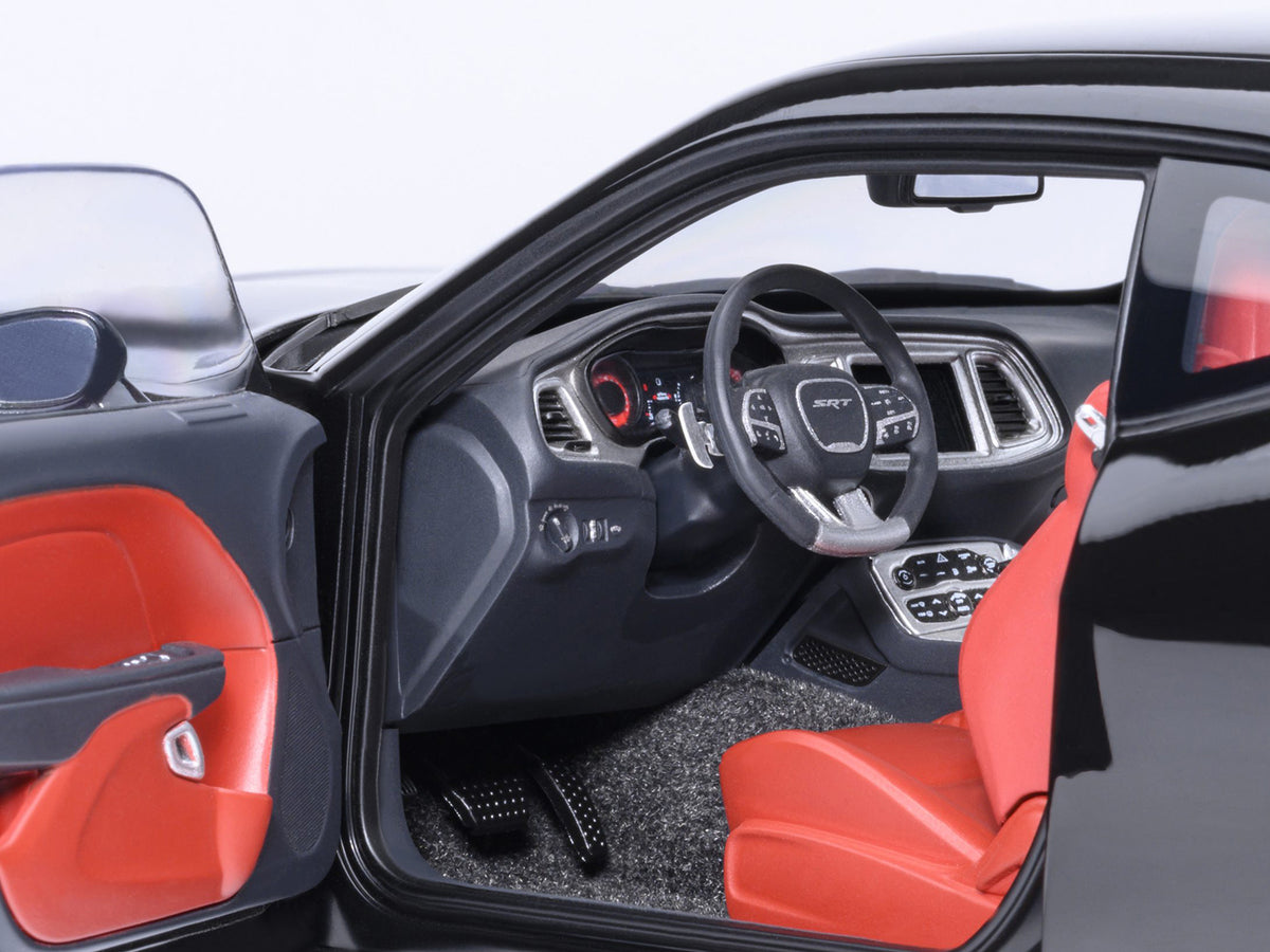 2023 Dodge Challenger SRT Super Stock Pitch Black with Red Interior 1/18 Model Car by Autoart