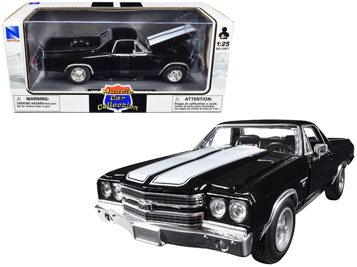 1970 Chevrolet El Camino SS Black with White Stripes 'Muscle Car Collection' 1/25 Diecast Model Car by New Ray