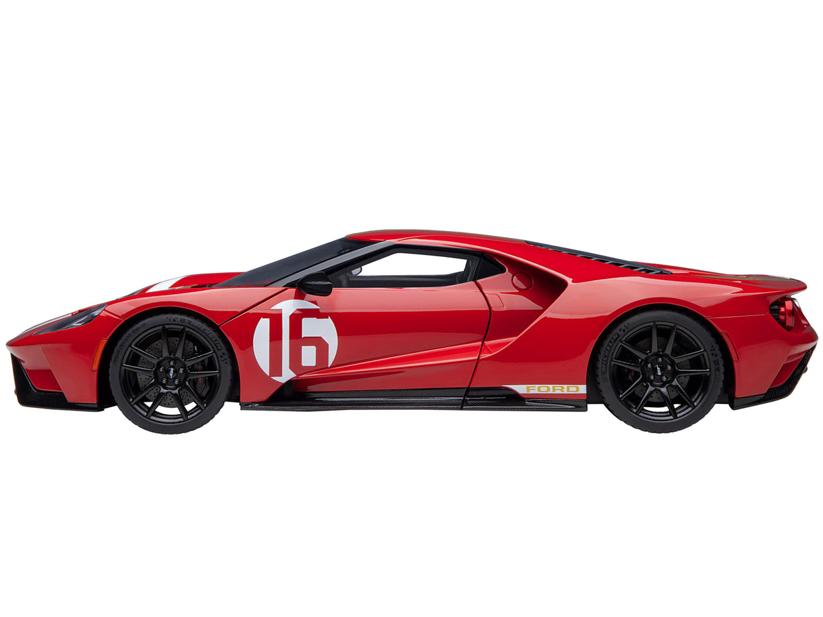 Ford GT Heritage Edition #16 'Alan Mann' Red Metallic with Gold Stripes 1/18 Model Car by Autoart