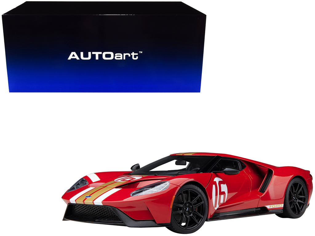 Ford GT Heritage Edition #16 'Alan Mann' Red Metallic with Gold Stripes 1/18 Model Car by Autoart