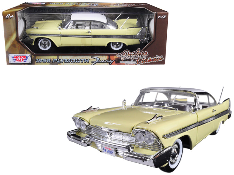 1958 Plymouth Fury 'Timeless Classics' Yellow with White Top 1/18 Diecast Model Car by Motormax