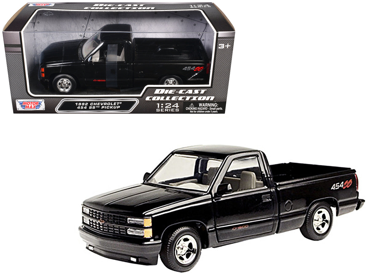 1992 Chevrolet 454 SS Pickup Truck Black 1/24 Diecast Model Car by Motormax