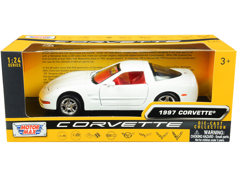 1997 Chevrolet Corvette C5 Coupe White with Red Interior 'History of Corvette' Series 1/24 Diecast Model Car by Motormax