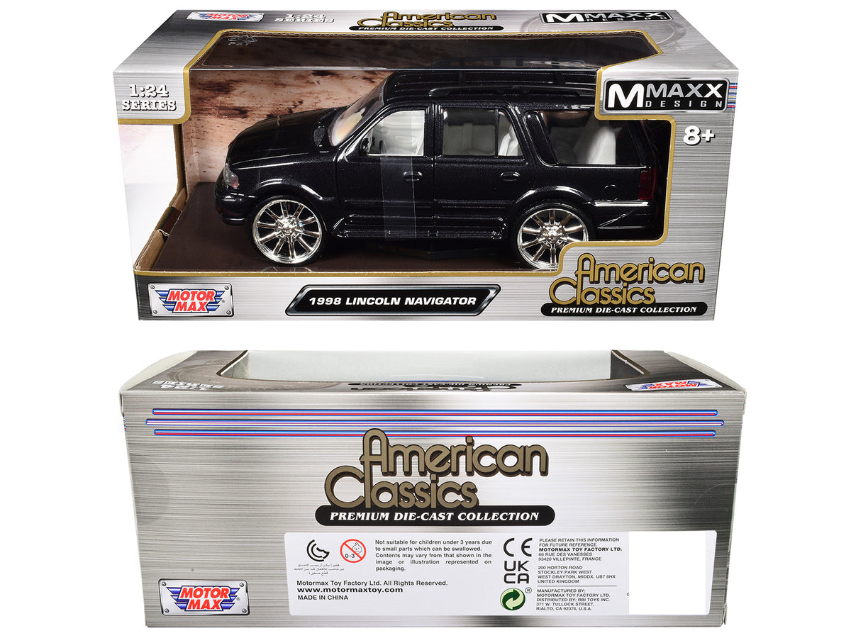 1998 Lincoln Navigator Black Metallic with White Interior 'Maxx Design' 'American Classics' Series 1/24 Diecast Model Car by Motormax