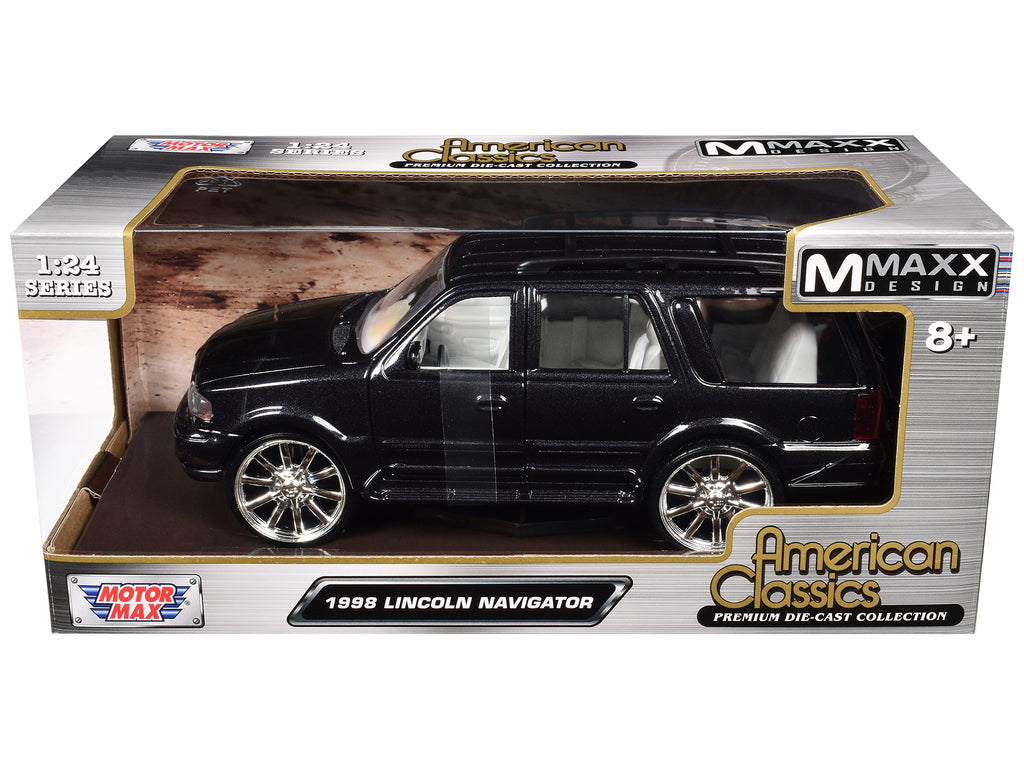 1998 Lincoln Navigator Black Metallic with White Interior 'Maxx Design' 'American Classics' Series 1/24 Diecast Model Car by Motormax