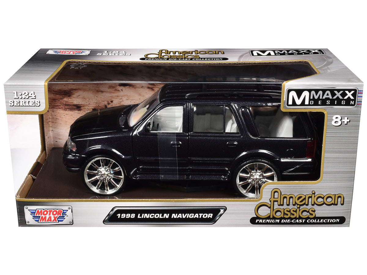 1998 Lincoln Navigator Black Metallic with White Interior 'Maxx Design' 'American Classics' Series 1/24 Diecast Model Car by Motormax