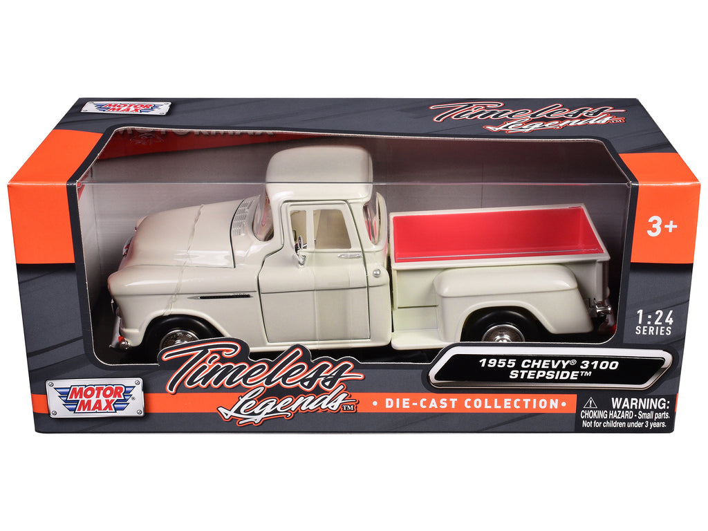 1955 Chevrolet 3100 Stepside Pickup Truck Cream with White Interior 'Timeless Legends' Series 1/24 Diecast Model Car by Motormax