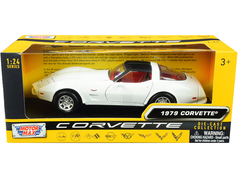 1979 Chevrolet Corvette C3 White with Black Top and Red Interior 'History of Corvette' Series 1/24 Diecast Model Car by Motormax